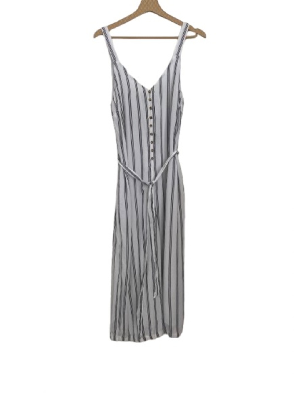 American Eagle Striped Button-Front Jumpsuit Tie-Waist Lined White Black Medium